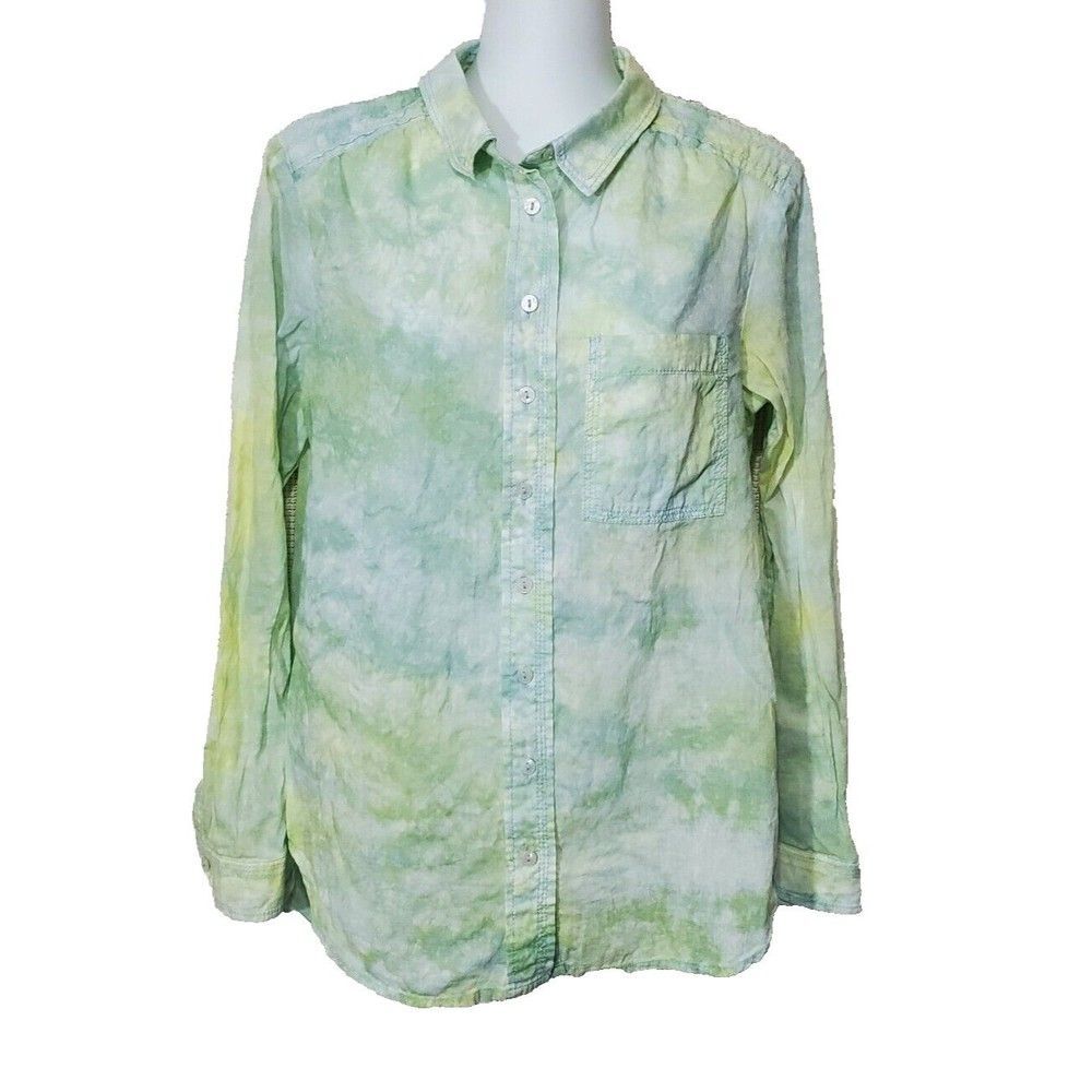 Pilcro Anthropologie Womens Shirt Small Cate Button Down Green Tie Dye Blouse